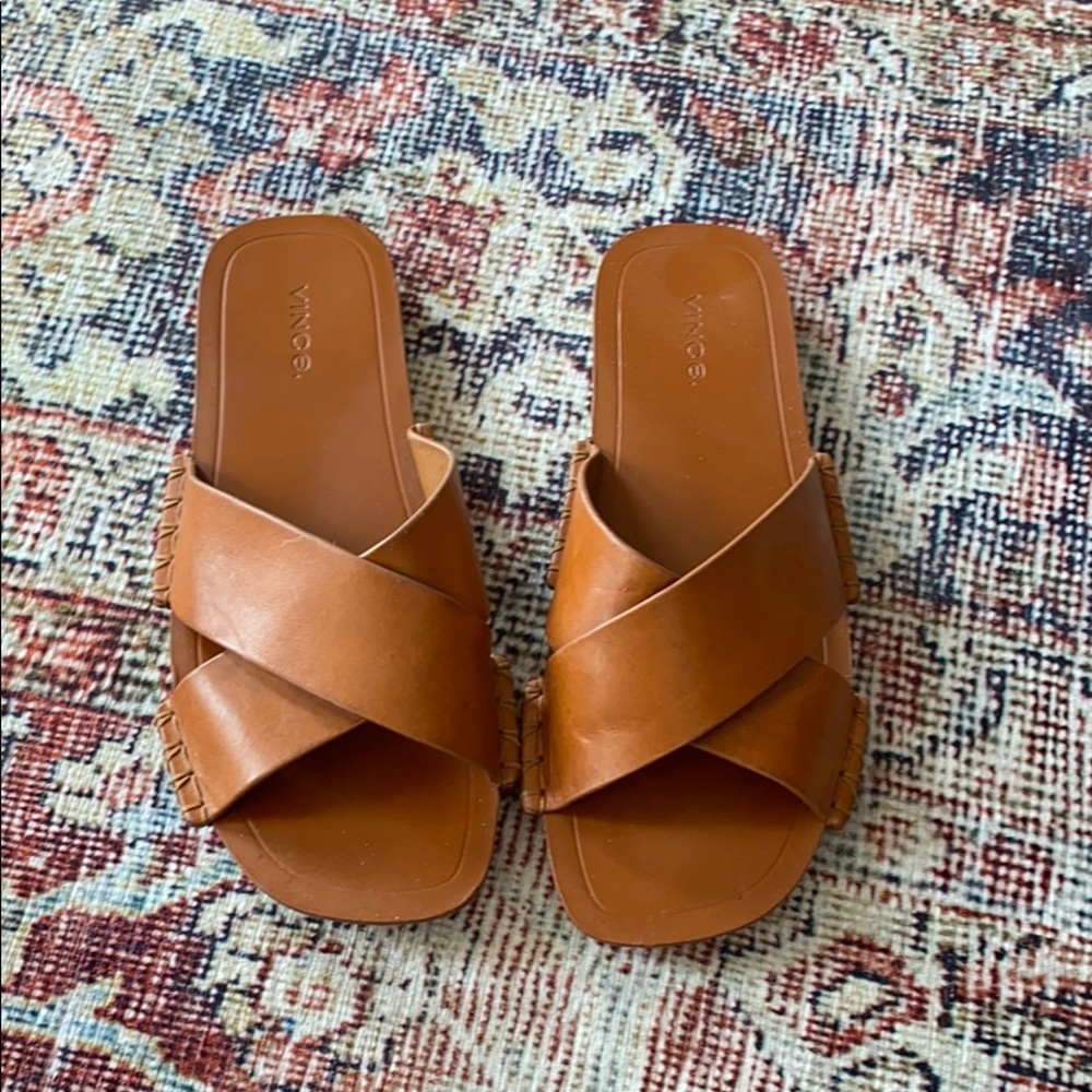 Brown Vince leather NICO slides, size 7